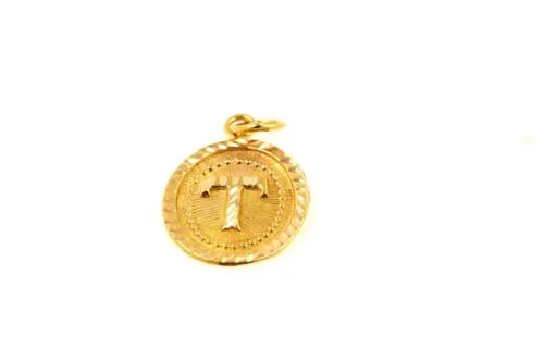 22k 22ct Solid Gold Charm Letter T Pendant Oval Design p1471 ns