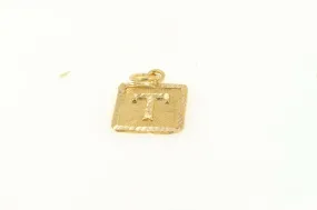 22k 22ct Solid Gold Charm Letter T Pendant Square Design p1122 ns