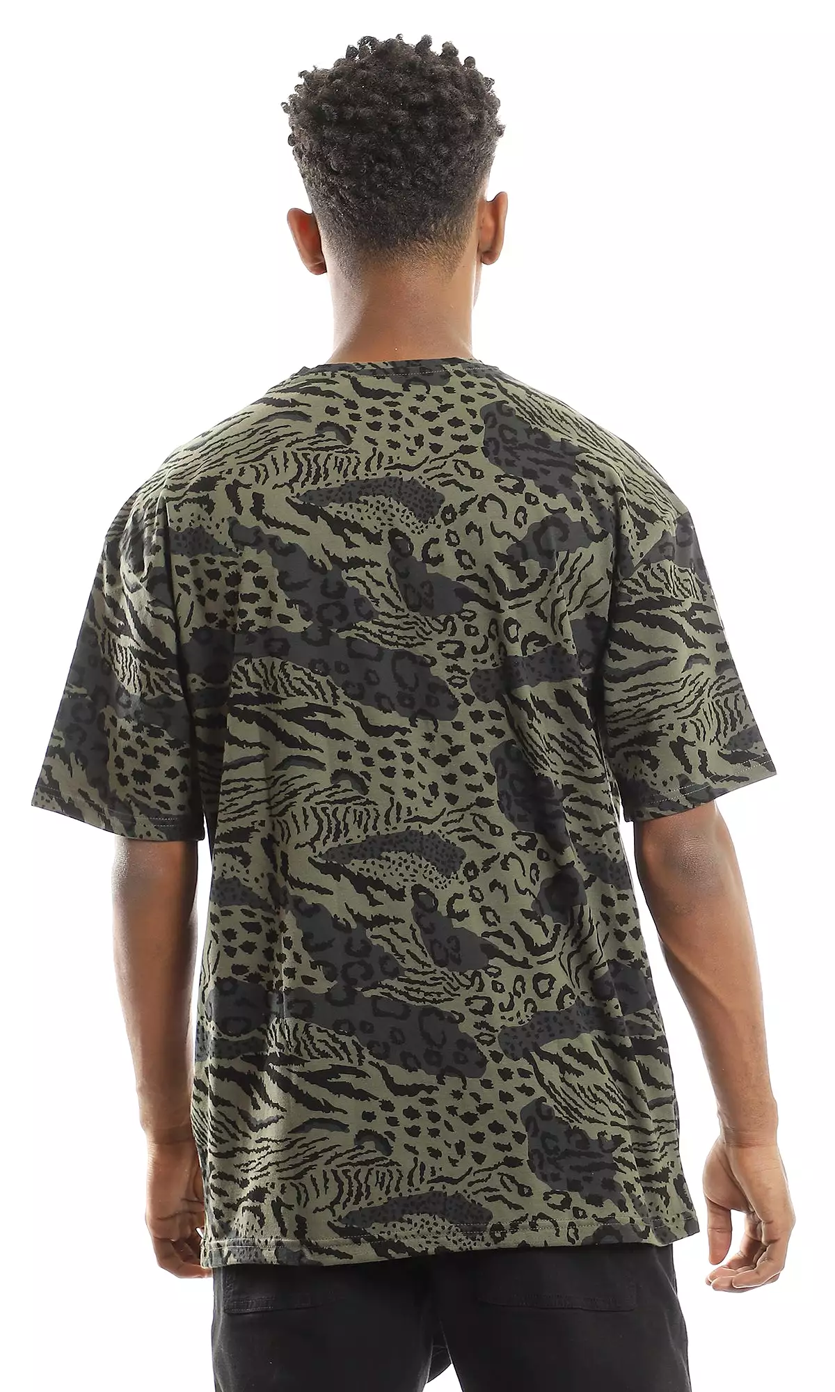 97351 Multiple Patterns Standard Fit T-Shirt - Olive & Black