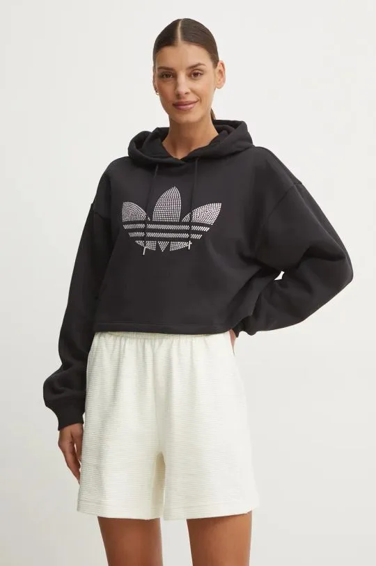 adidas Originals sweatshirt Bling Hoodie women's black color hooded with an application IW5697