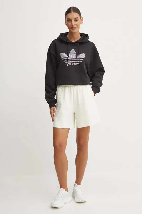 adidas Originals sweatshirt Bling Hoodie women's black color hooded with an application IW5697