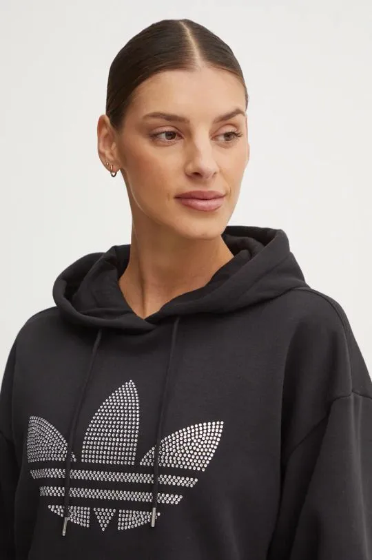 adidas Originals sweatshirt Bling Hoodie women's black color hooded with an application IW5697