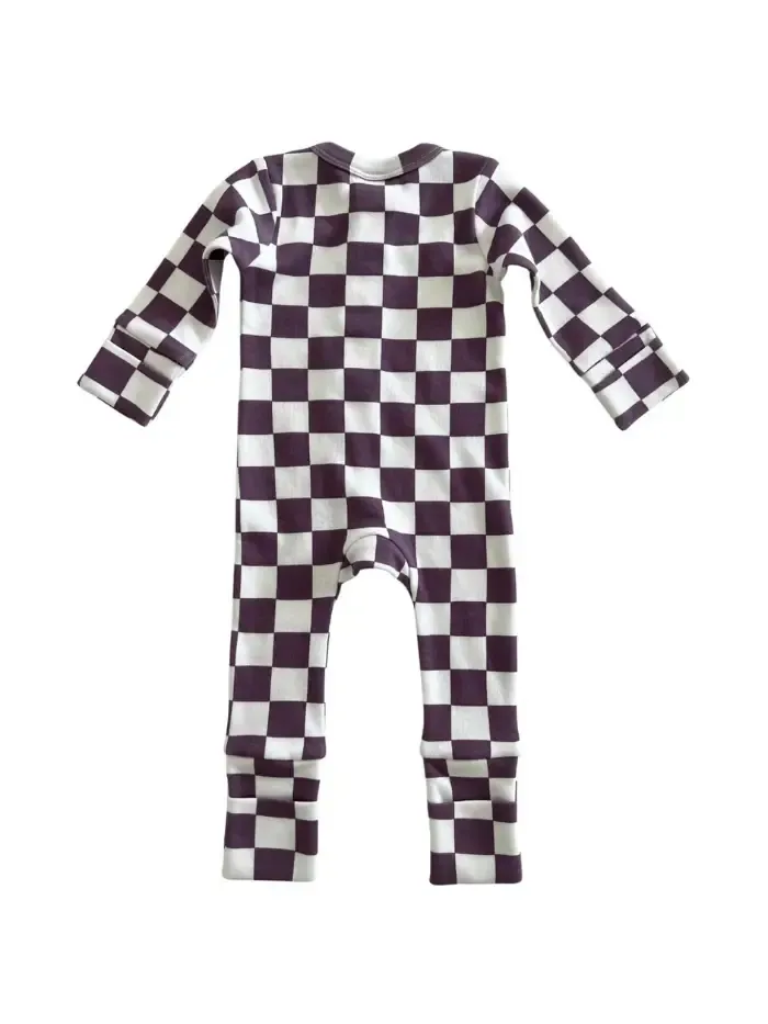 Berry Cheesecake Checkerboard / Organic 2-Way Zip Romper