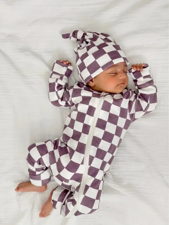 Berry Cheesecake Checkerboard / Organic 2-Way Zip Romper