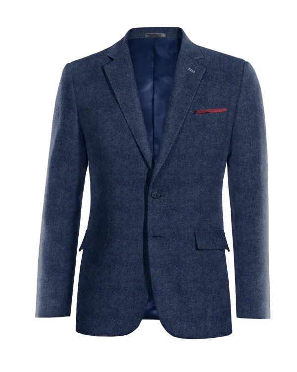  Blazer azul cobalto de tweed herringbone slim fit