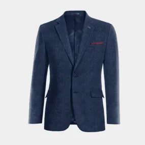  Blazer azul cobalto de tweed herringbone slim fit