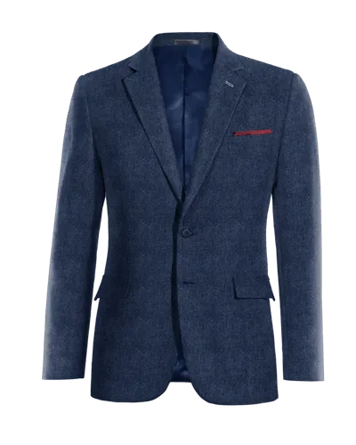  Blazer azul cobalto de tweed herringbone slim fit