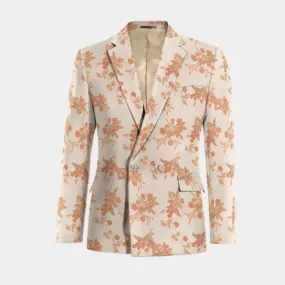  Blazer cruzada naranja claro de jacquard floral