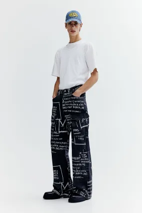 Bootcut Loose Cargo Jeans - Regular waist - Extra-long legs - Denim black/Basquiat - Men | H&M GB