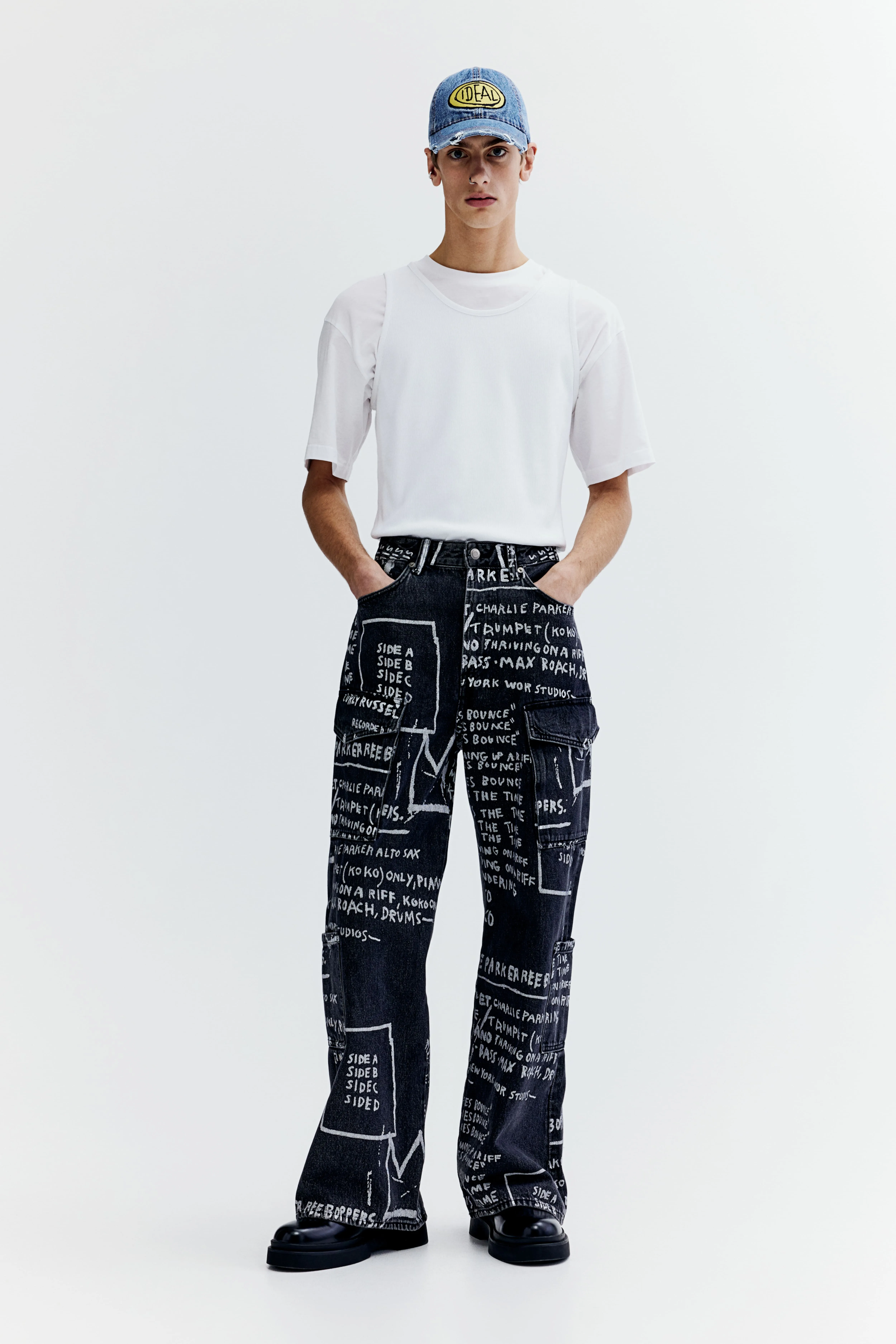 Bootcut Loose Cargo Jeans - Regular waist - Extra-long legs - Denim black/Basquiat - Men | H&M GB