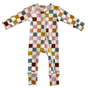 Cake Pop Checkerboard / Organic 2-Way Zip Romper