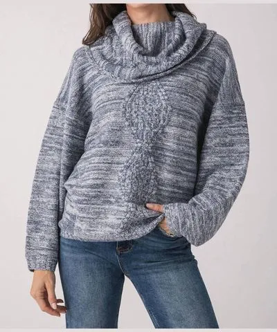 Fate by LFD Cowl Neck Marled Yarn Sweater In Denim Blue