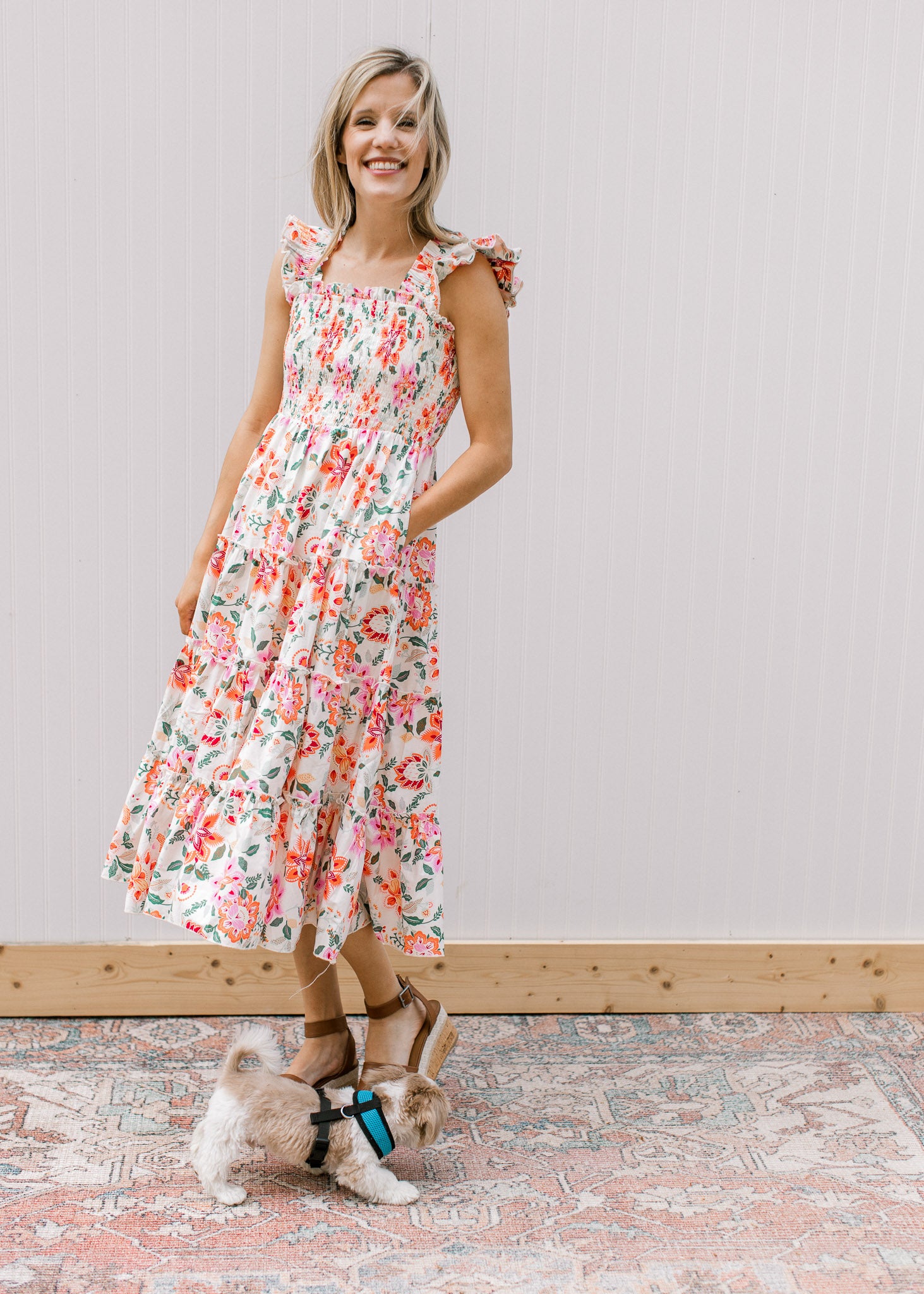 Floral Ruffle Sleeve Midi Dress