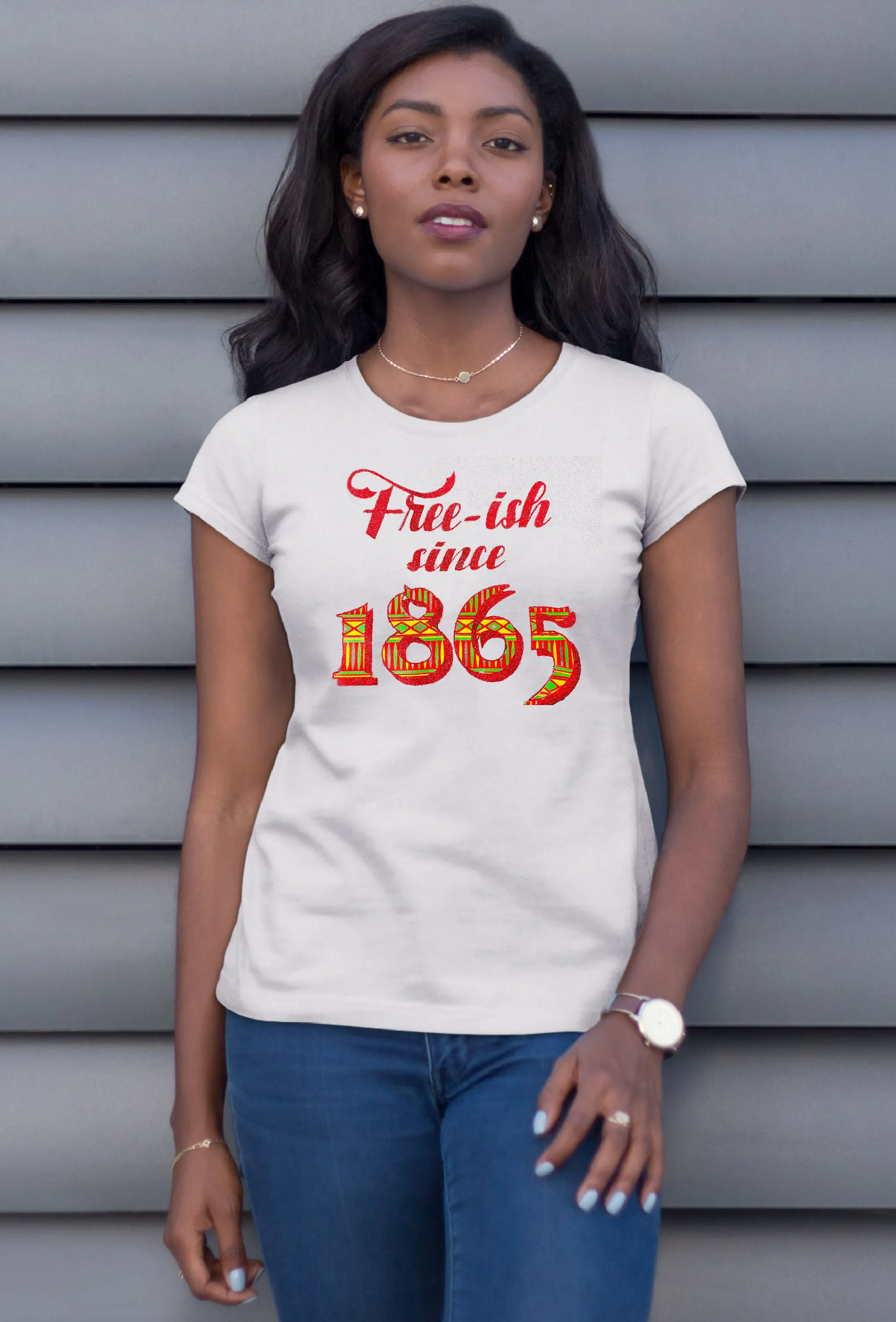 Free-ish Since 1865 Glitter Kente Design T-Shirt