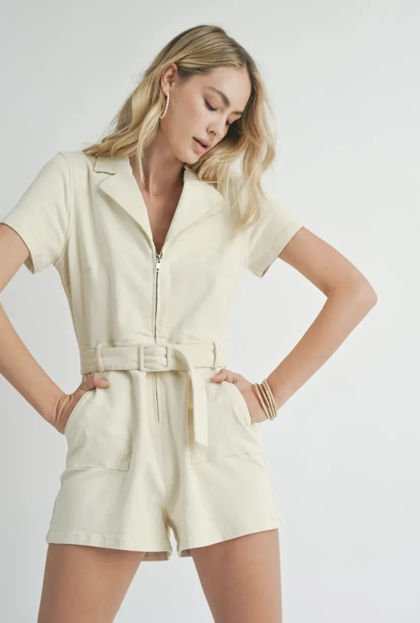 FRONT ZIP ROMPER W/ BELT