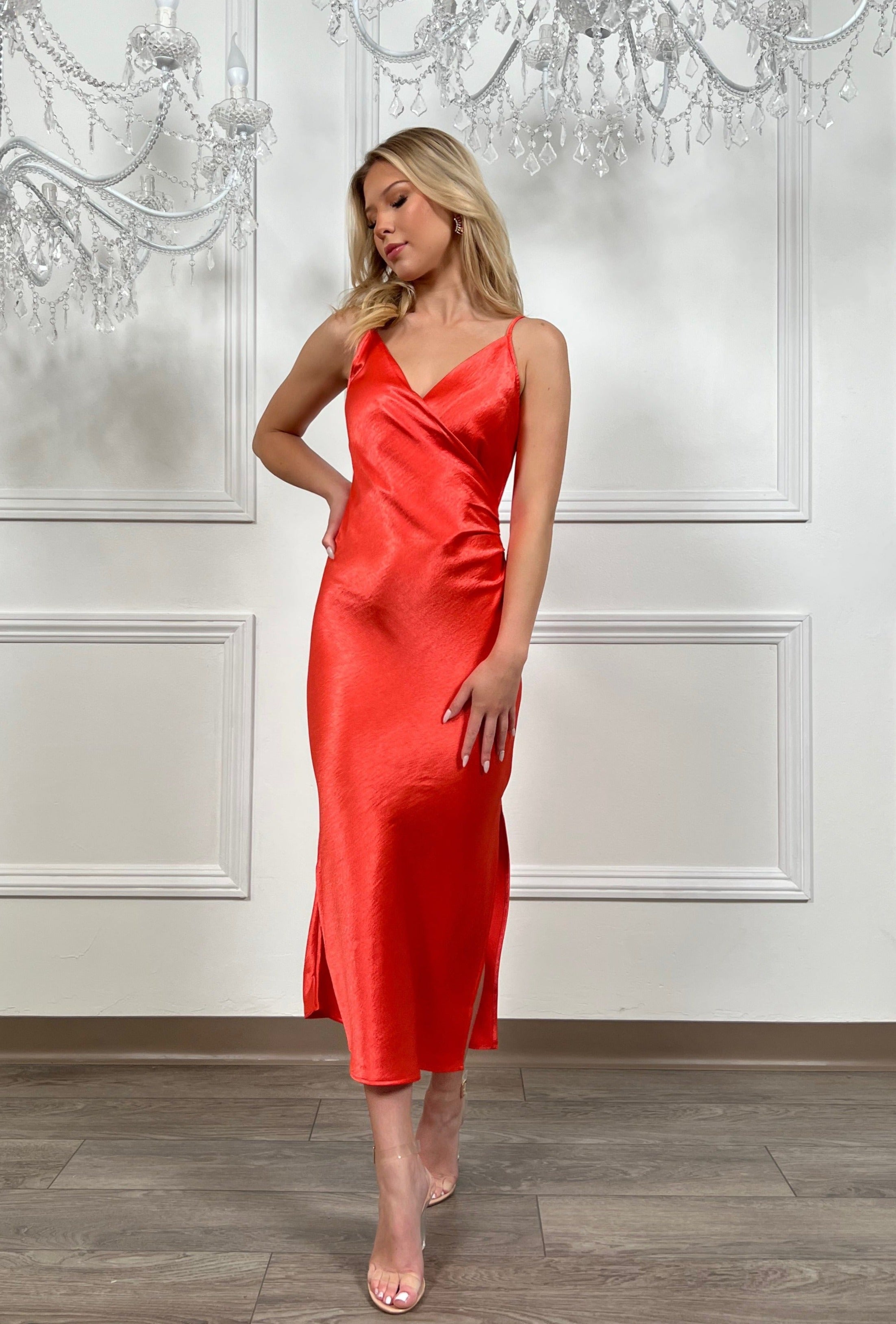 Hailey Satin Dress - Red