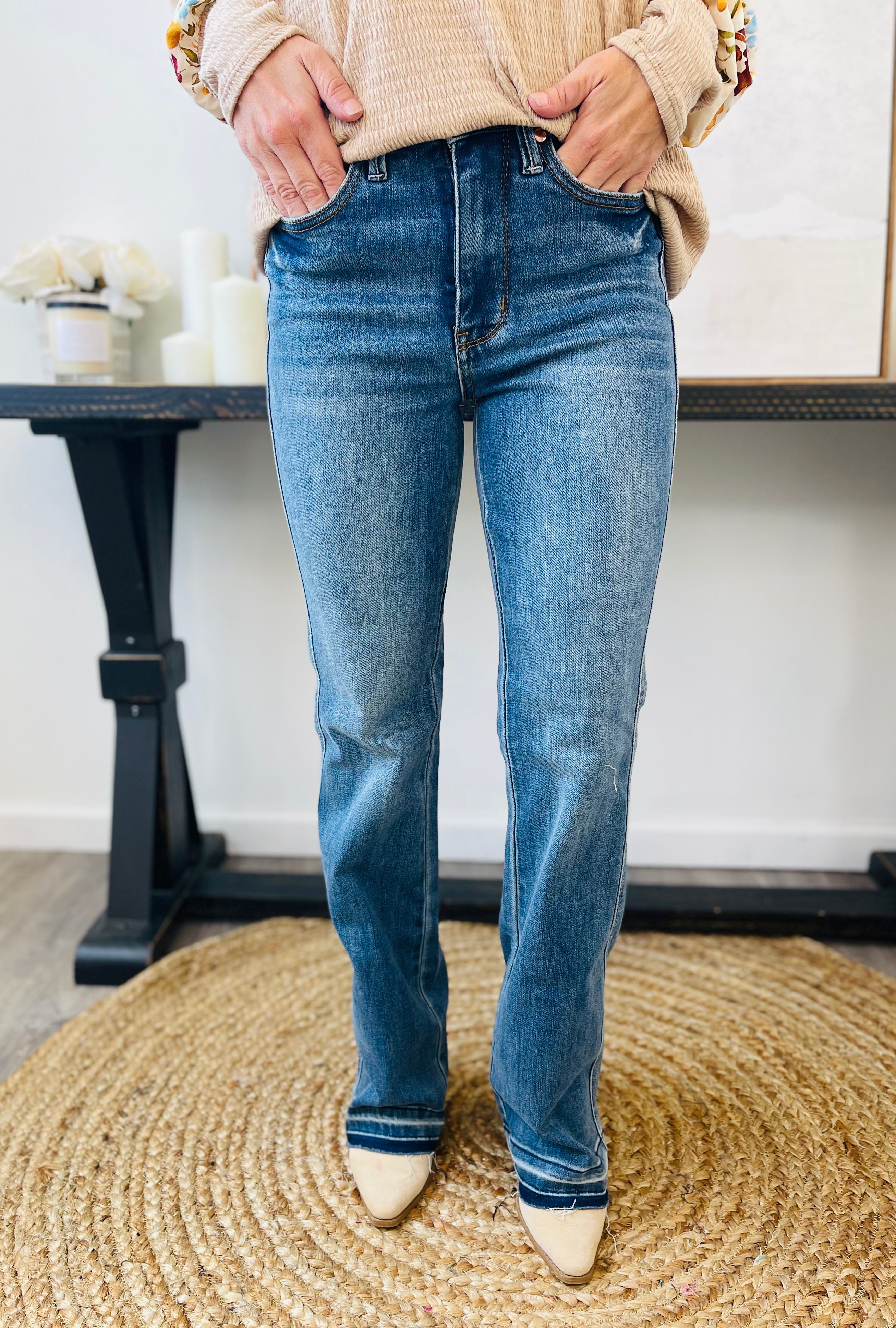 *High Rise Tummy Control Release Hem Slim Bootcut Jean by Judy Blue*