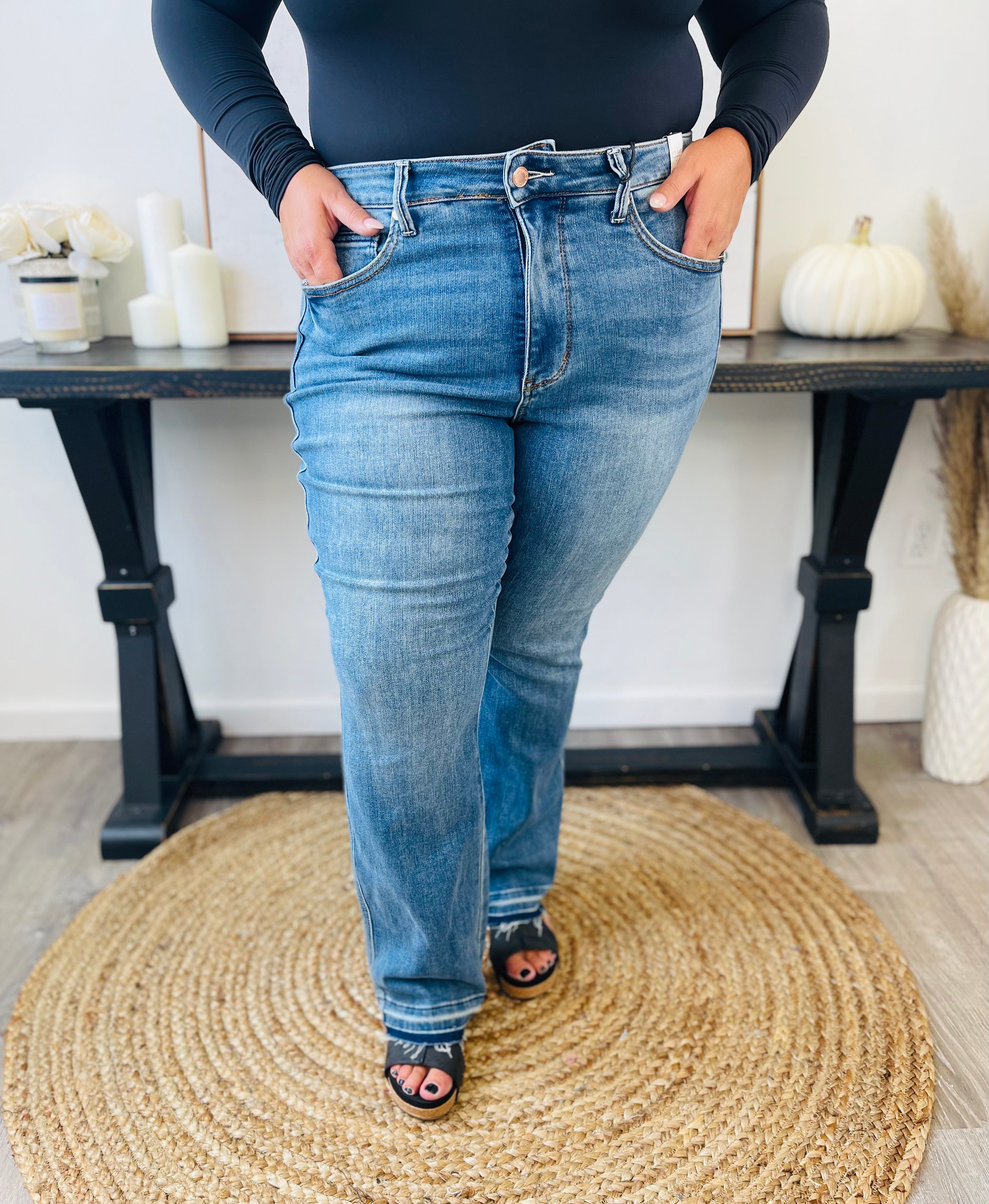 *High Rise Tummy Control Release Hem Slim Bootcut Jean by Judy Blue*