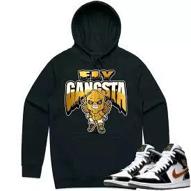 Jordan 1 Mid Patent Black Metallic Gold Hoodie to Match - GOLD METALLIC FLY GANGSTA