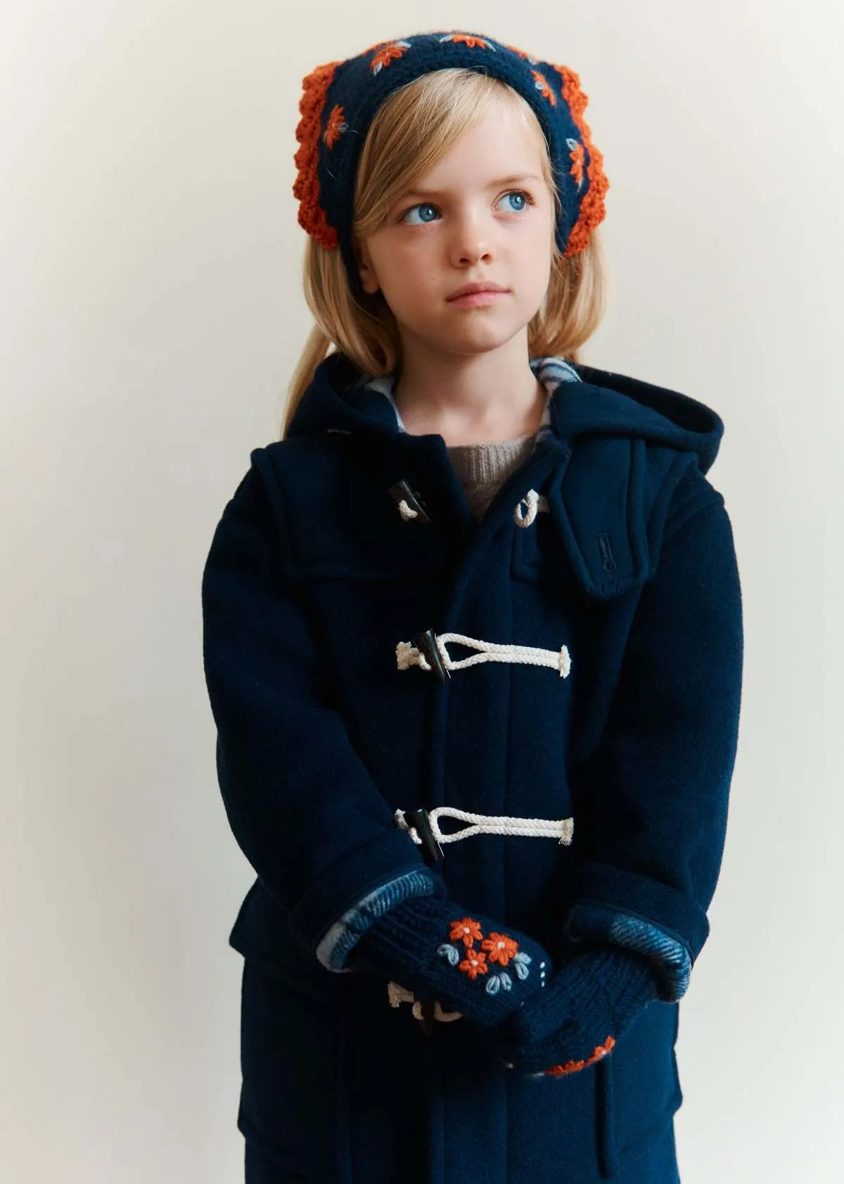 Kids Caramel Teddy Duffle Coat - Navy