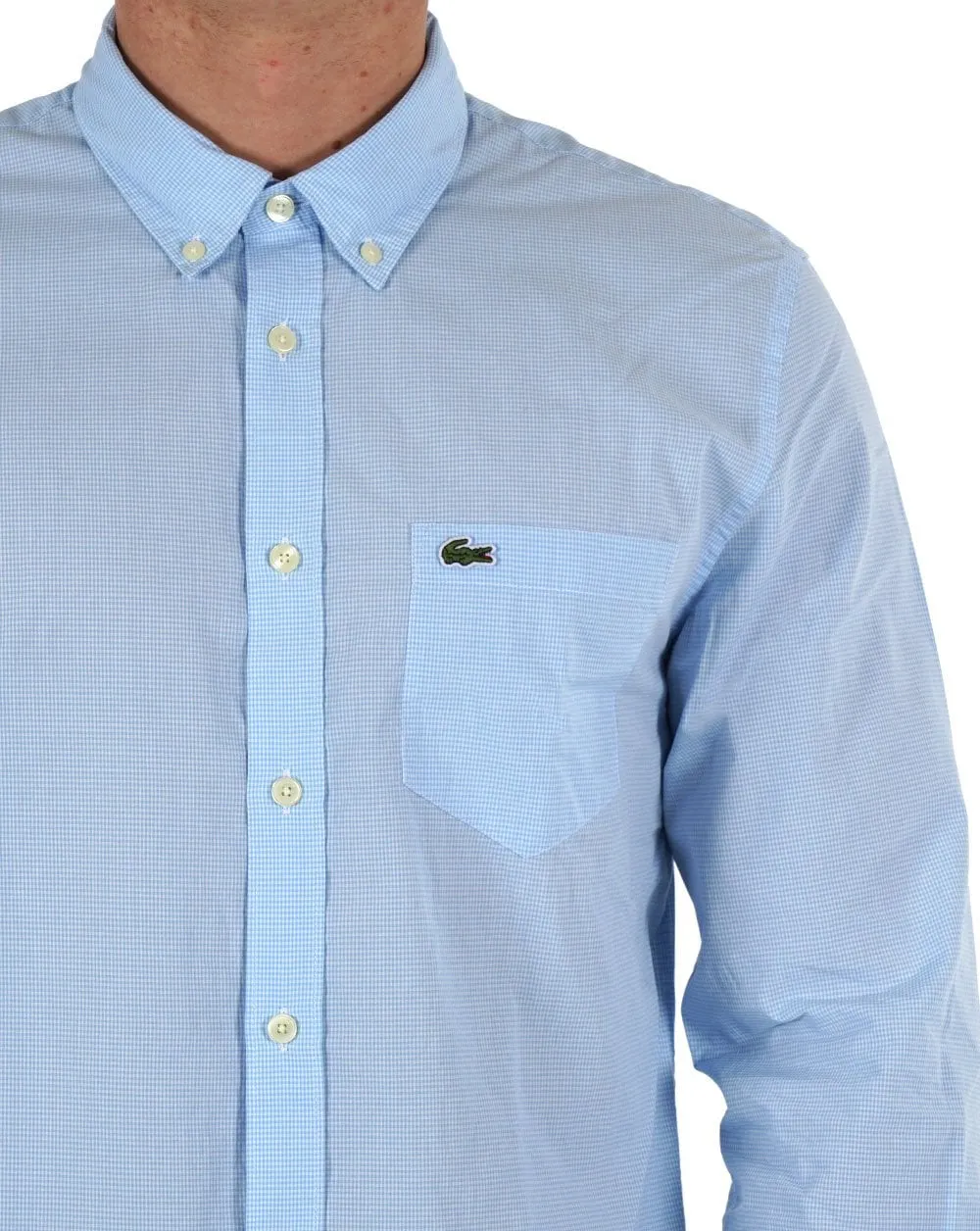 Lacoste Gingham Poplin Shirt White/Sky Blue