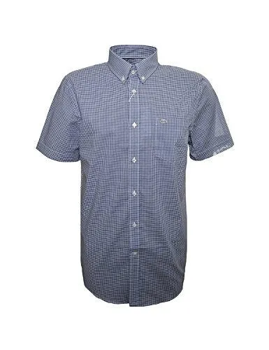 LACOSTE MEN'S MEN'S BLUE CHECKED GINGHAM POPLIN SHIRT IN SIZE XL-2XL BLUE