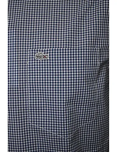 LACOSTE MEN'S MEN'S BLUE CHECKED GINGHAM POPLIN SHIRT IN SIZE XL-2XL BLUE