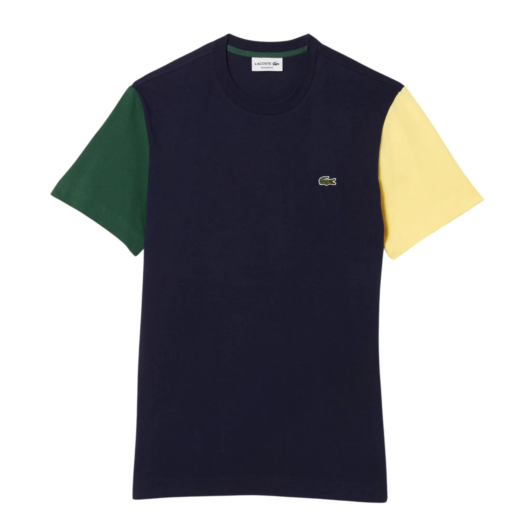 Lacoste Regular Fit Color-Block Cotton Jersey T-Shirt (Navy Blue/Yellow)