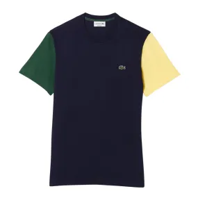 Lacoste Regular Fit Color-Block Cotton Jersey T-Shirt (Navy Blue/Yellow)