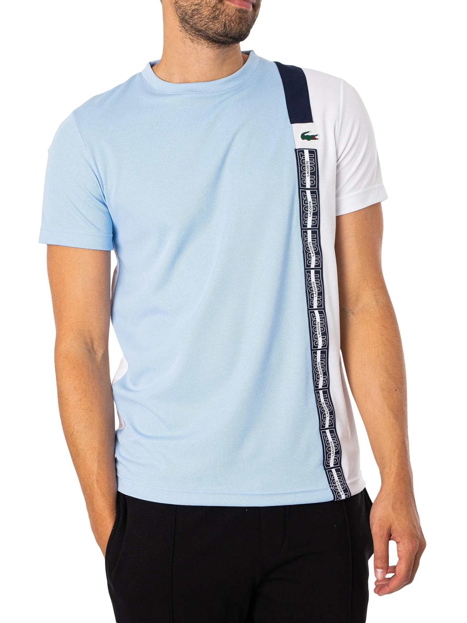 Lacoste Sport Recycled Fabric T-Shirt - Blue/White