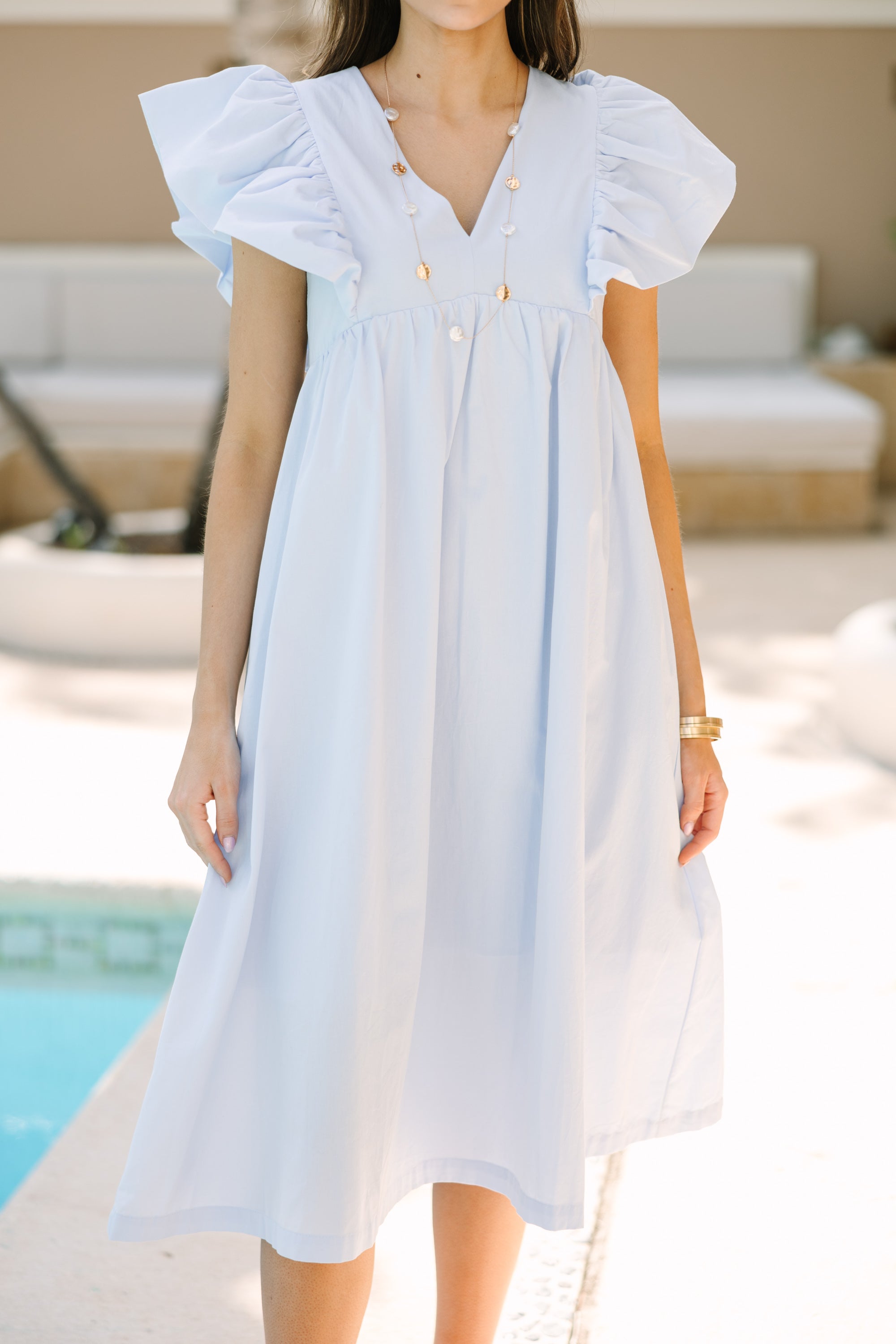 Let Us Rejoice Baby Blue Cotton Midi Dress