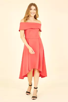 Mela London Red Bardot Dipped Hem Dress