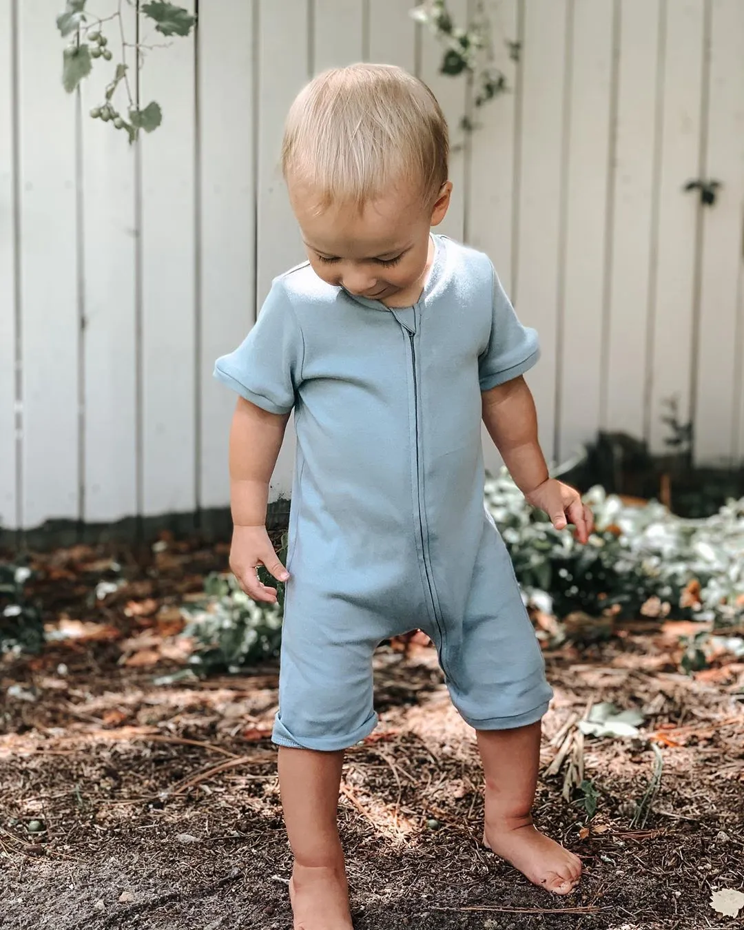 Organic Short Sleeve Zip Romper -  Colors