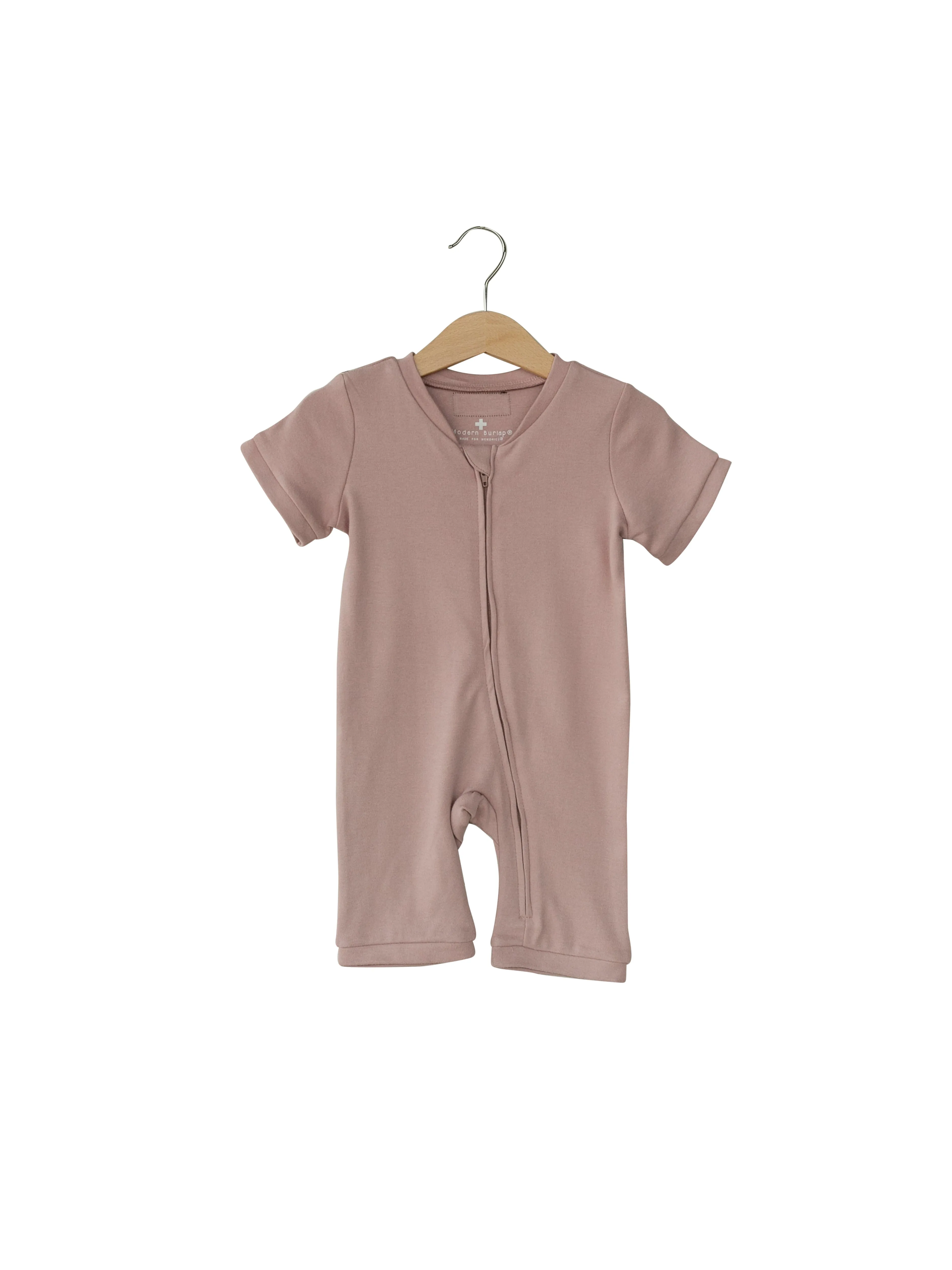 Organic Short Sleeve Zip Romper -  Colors