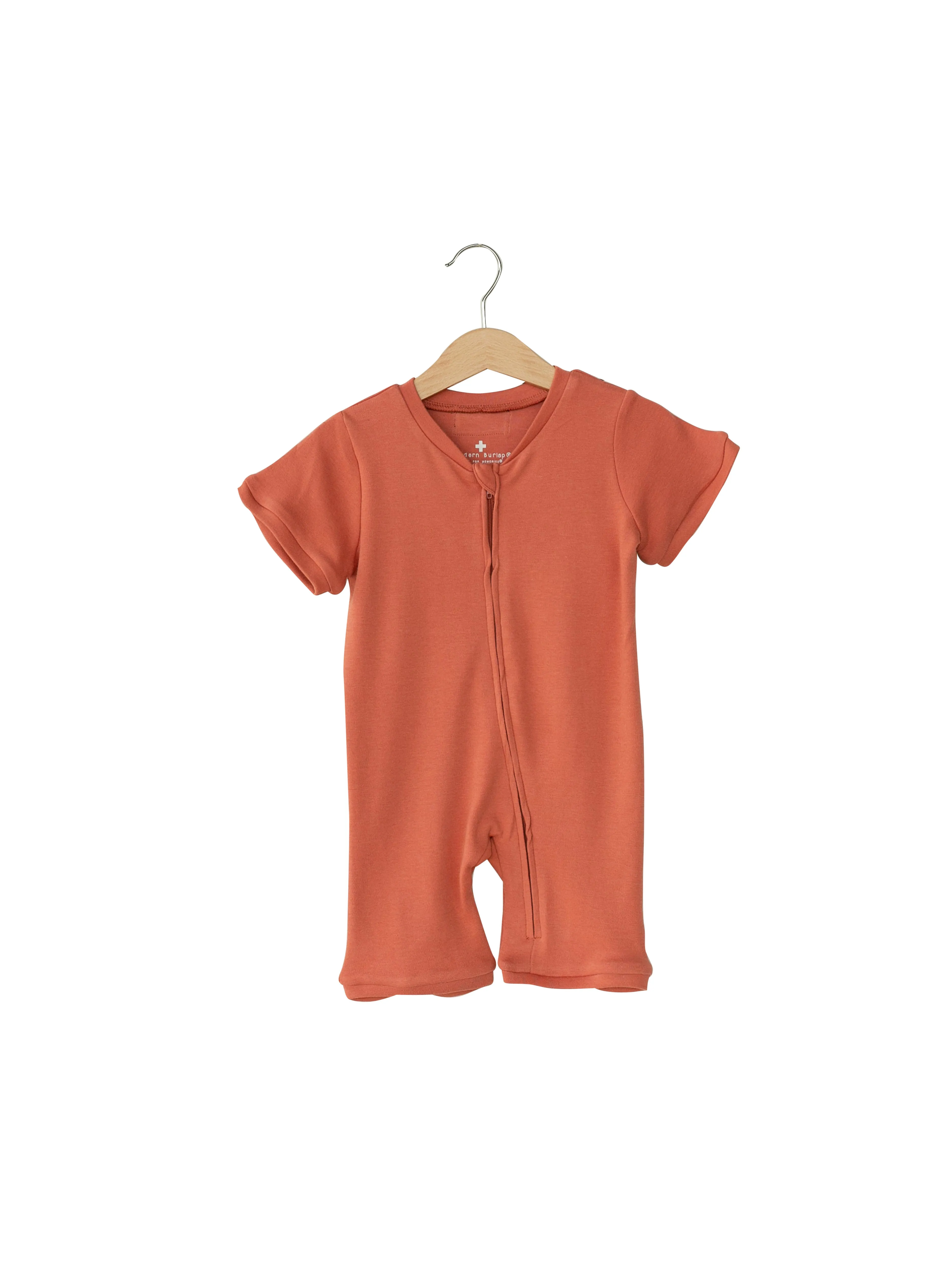 Organic Short Sleeve Zip Romper -  Colors