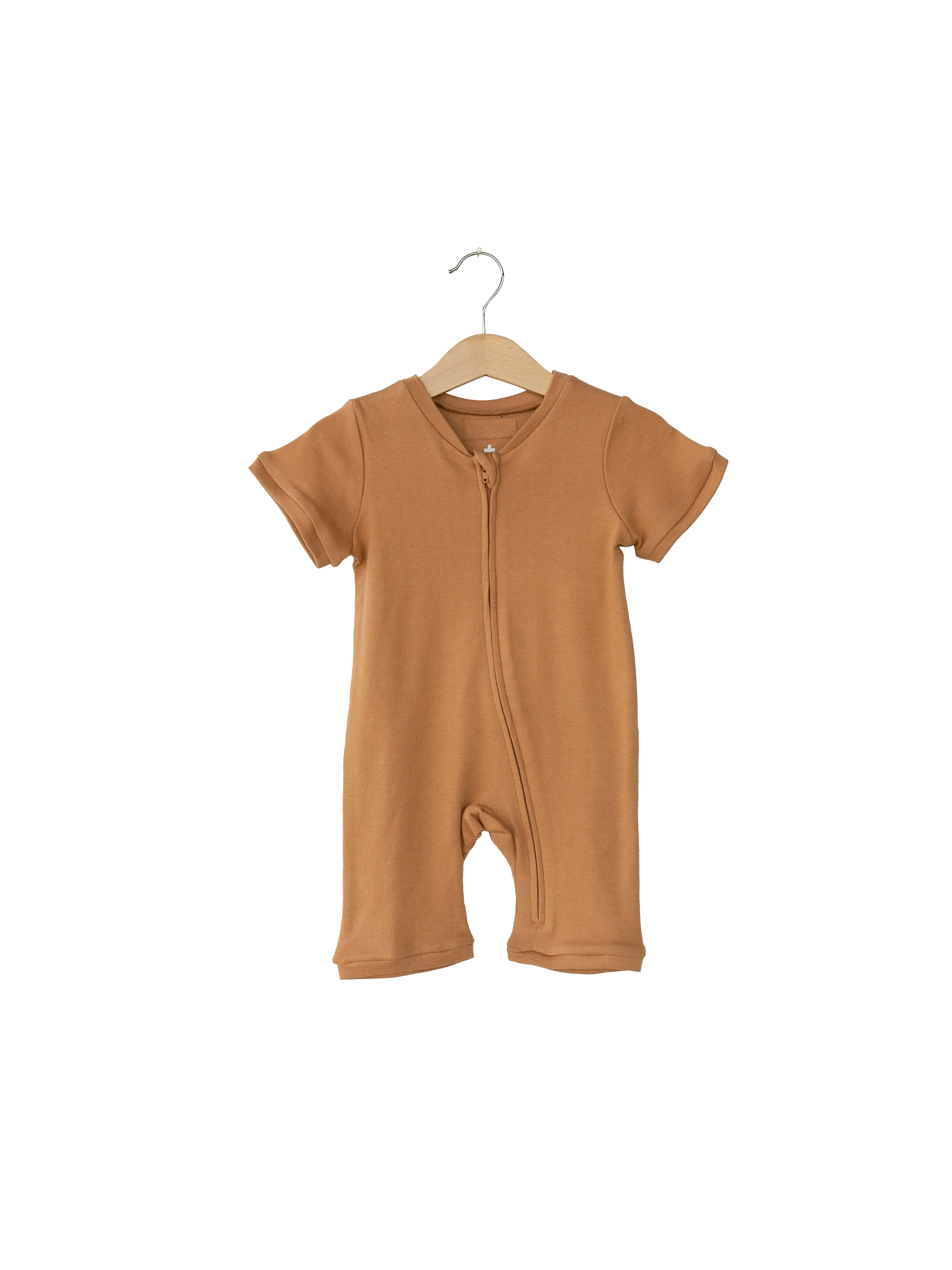 Organic Short Sleeve Zip Romper -  Colors