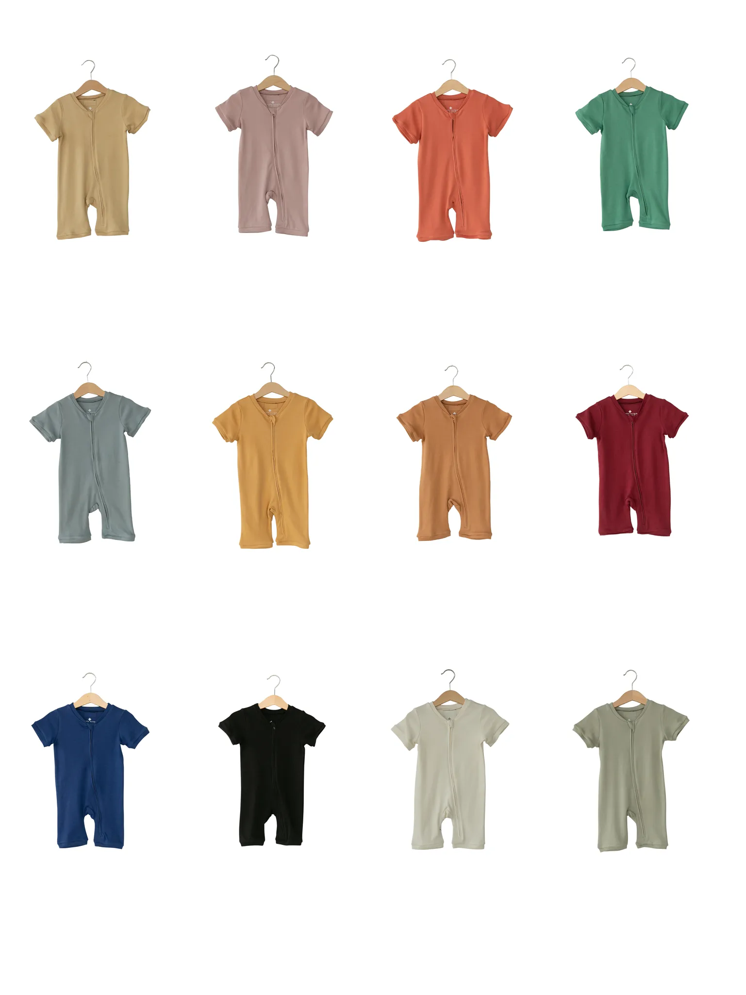 Organic Short Sleeve Zip Romper -  Colors