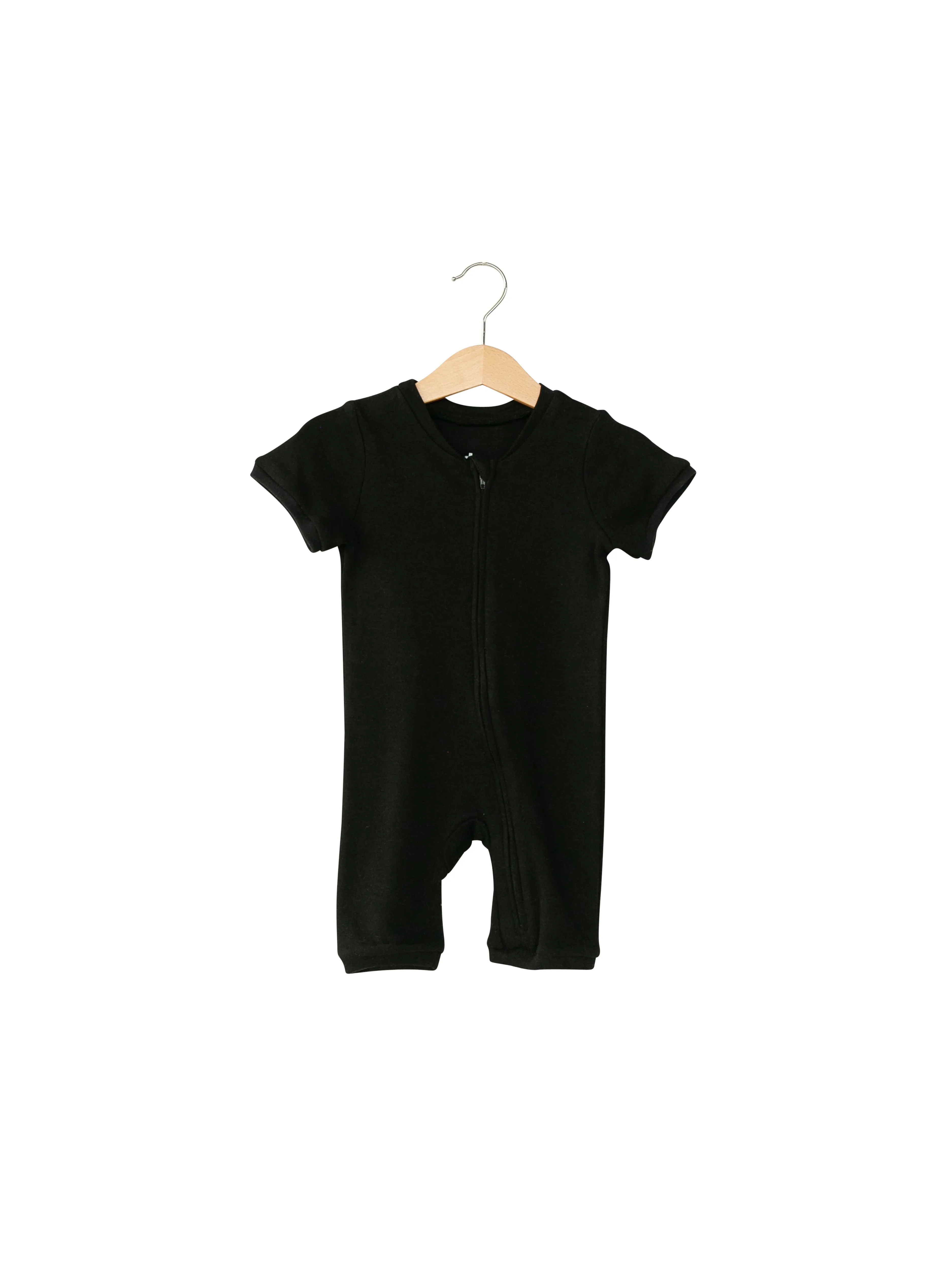 Organic Short Sleeve Zip Romper -  Colors