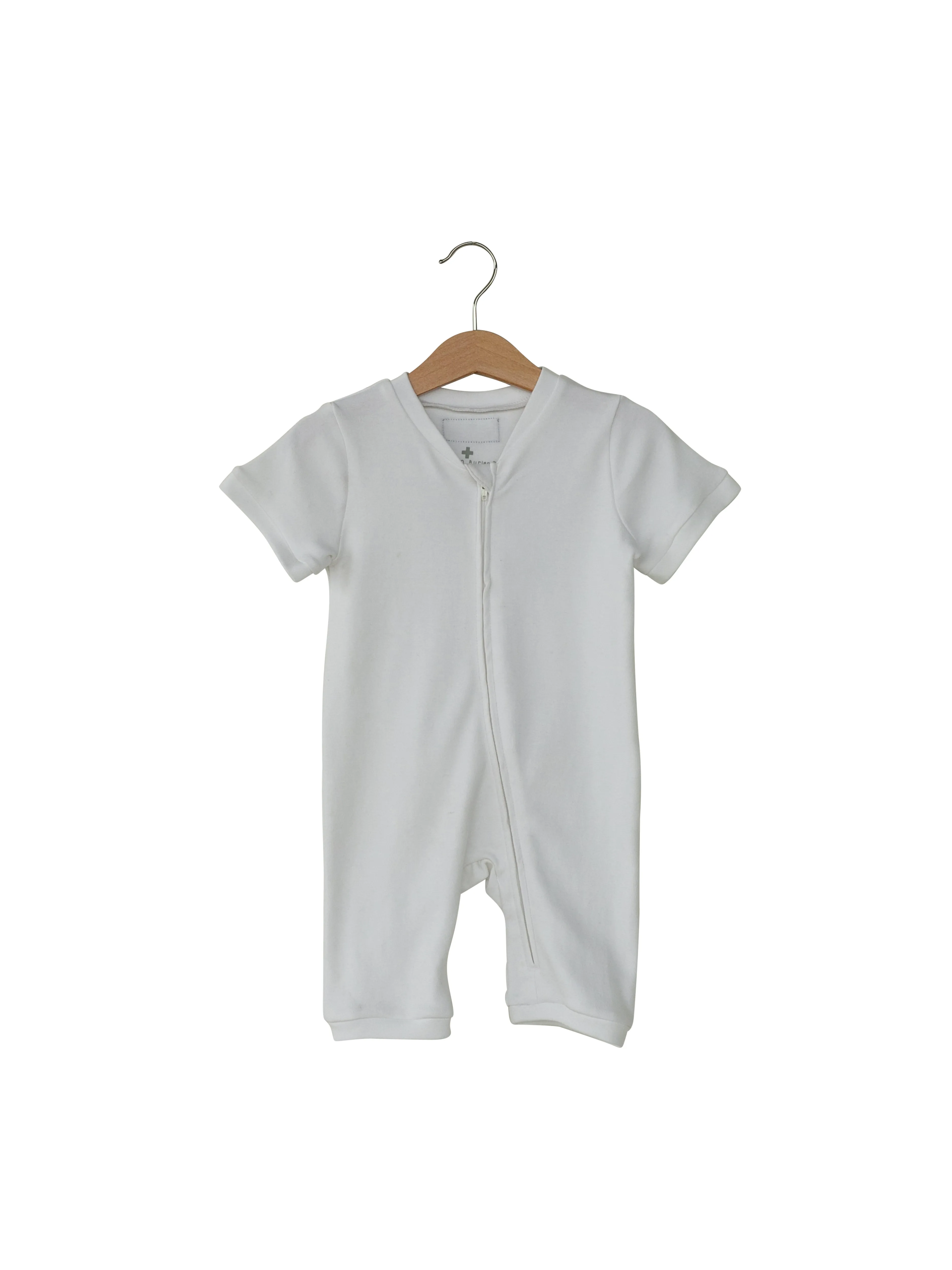 Organic Short Sleeve Zip Romper -  Colors