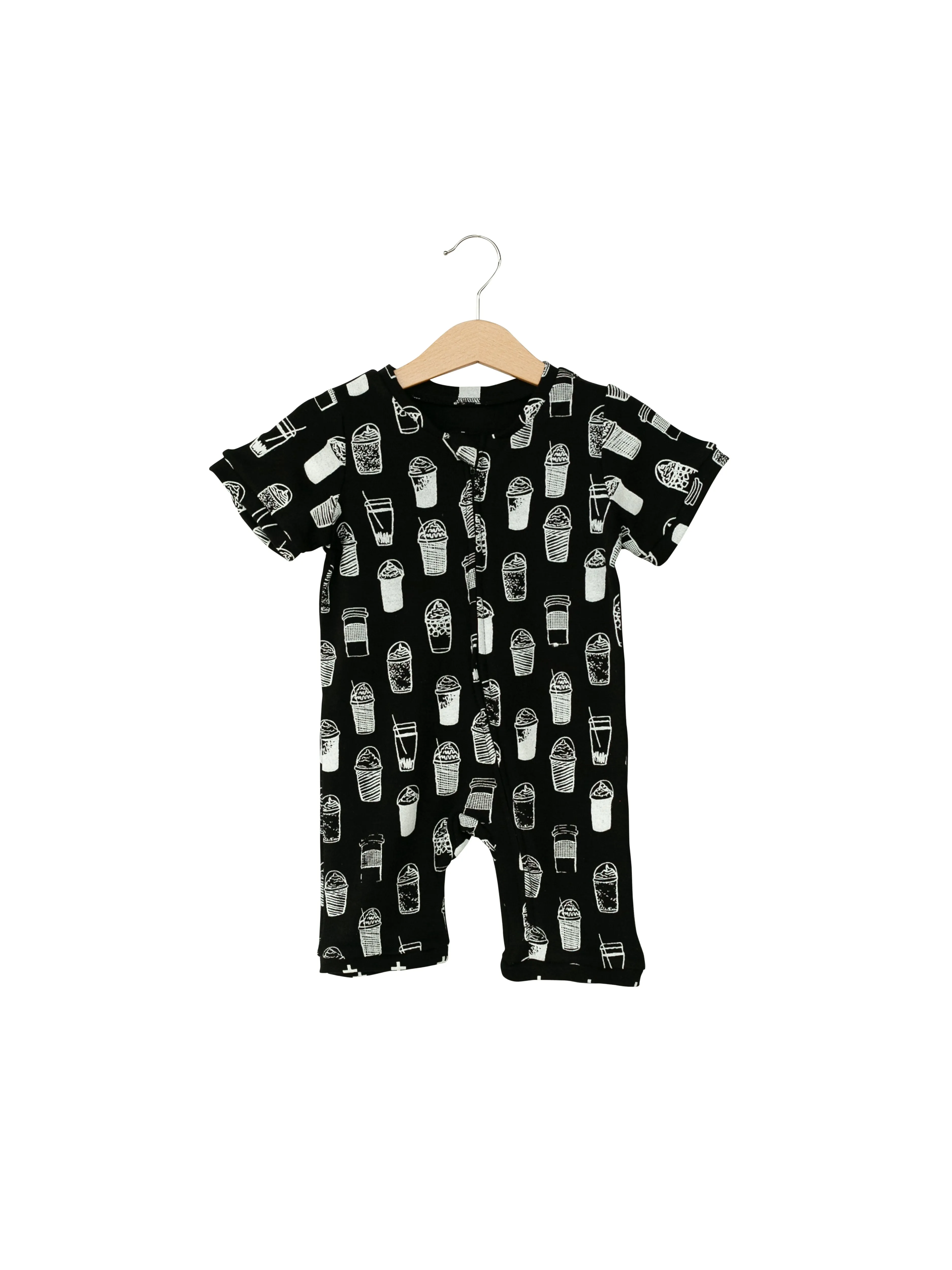 Organic Short Sleeve Zip Romper -  Prints