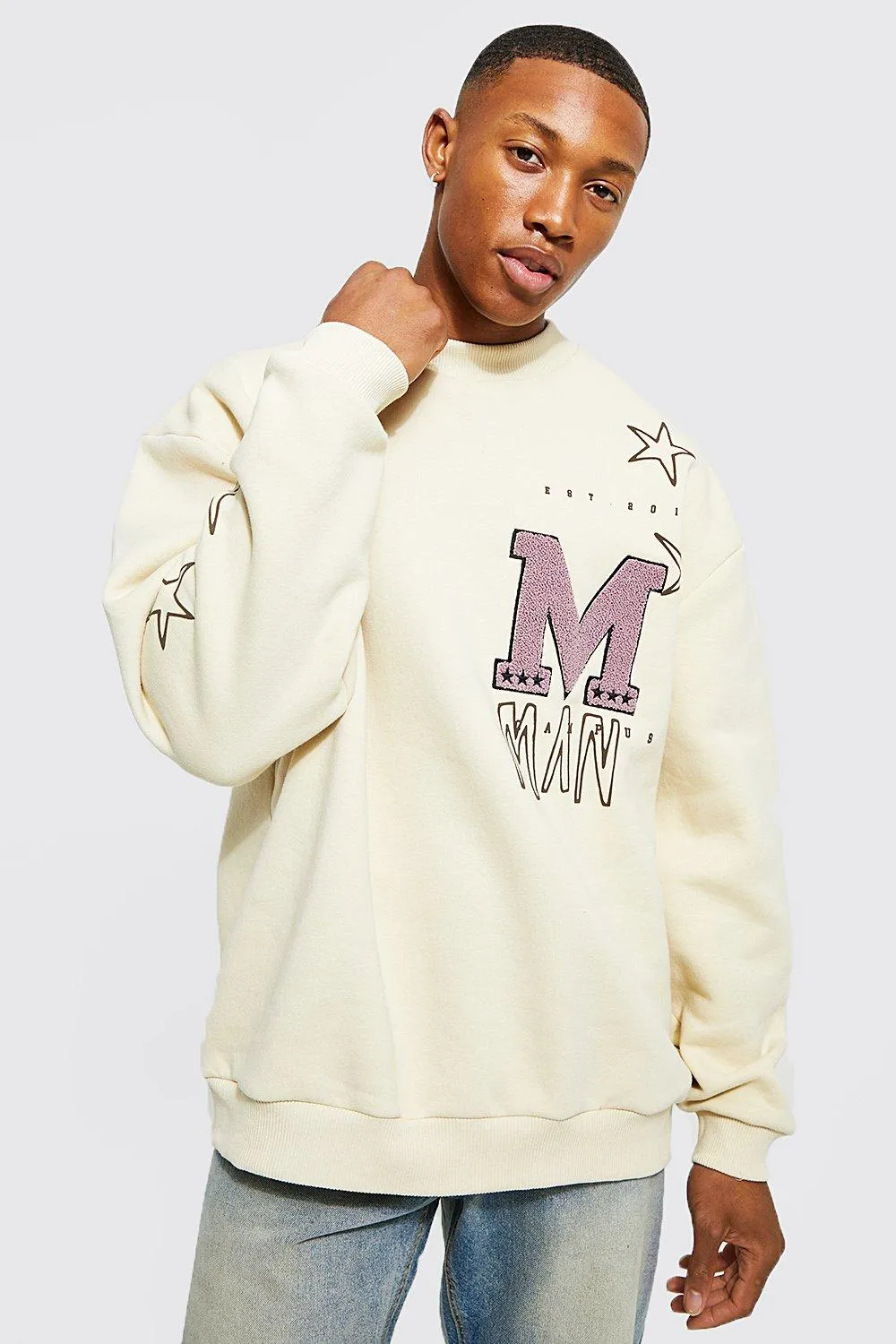 Oversized M Applique Sweater