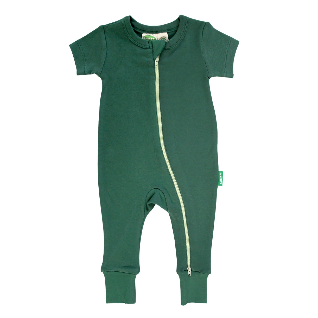 Parade Organics Emerald Green 2-Way Zip Short Sleeve Romper