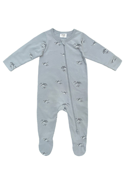 PNW Baby Footed Zip Romper- Orca