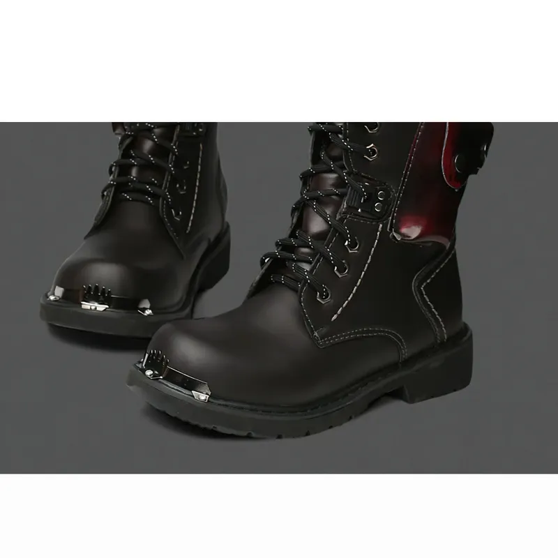 Punk Men's Genuine Leather Boots with Pocket / Lace up Motorcycle Boots / Knee-High Boots