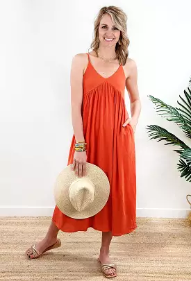 Reagan Midi Dress in Persimmon