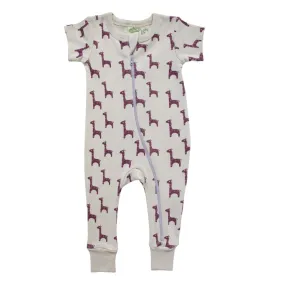 Short Sleeve Zip Romper - Amethyst Giraffe