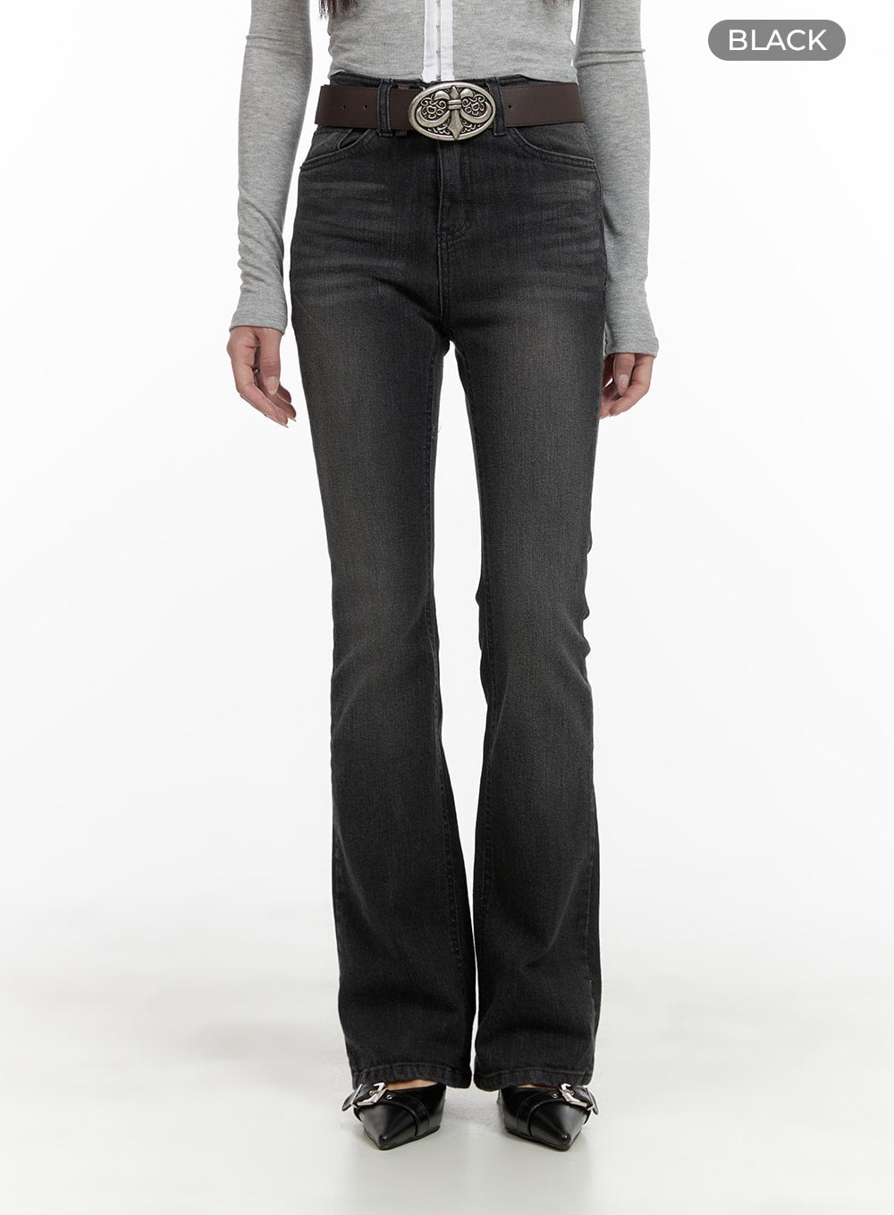 Slim Washed Denim Bootcut Jeans CA403