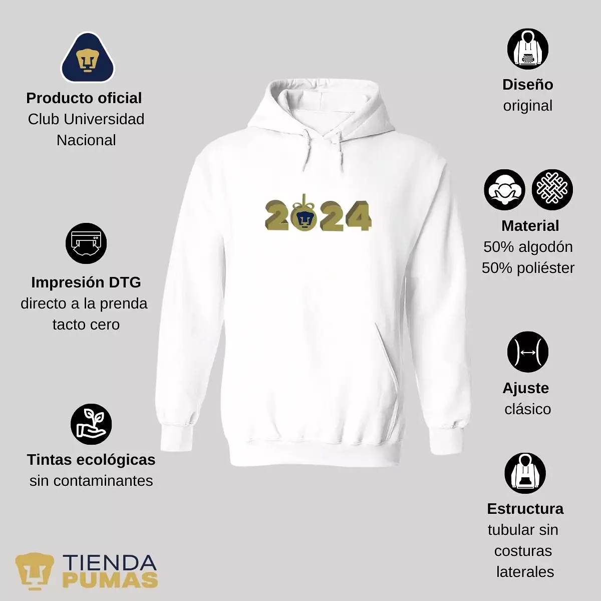 Sudadera Hombre Hoodie Pumas UNAM Ao Nuevo