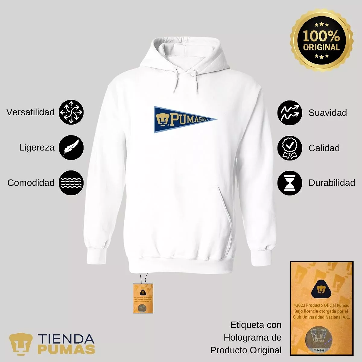 Sudadera Hombre Hoodie Pumas UNAM Banderín