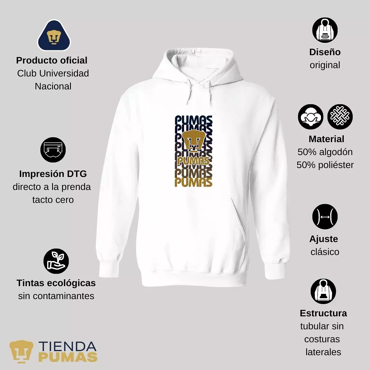 Sudadera Hombre Hoodie  Pumas UNAM Degradado